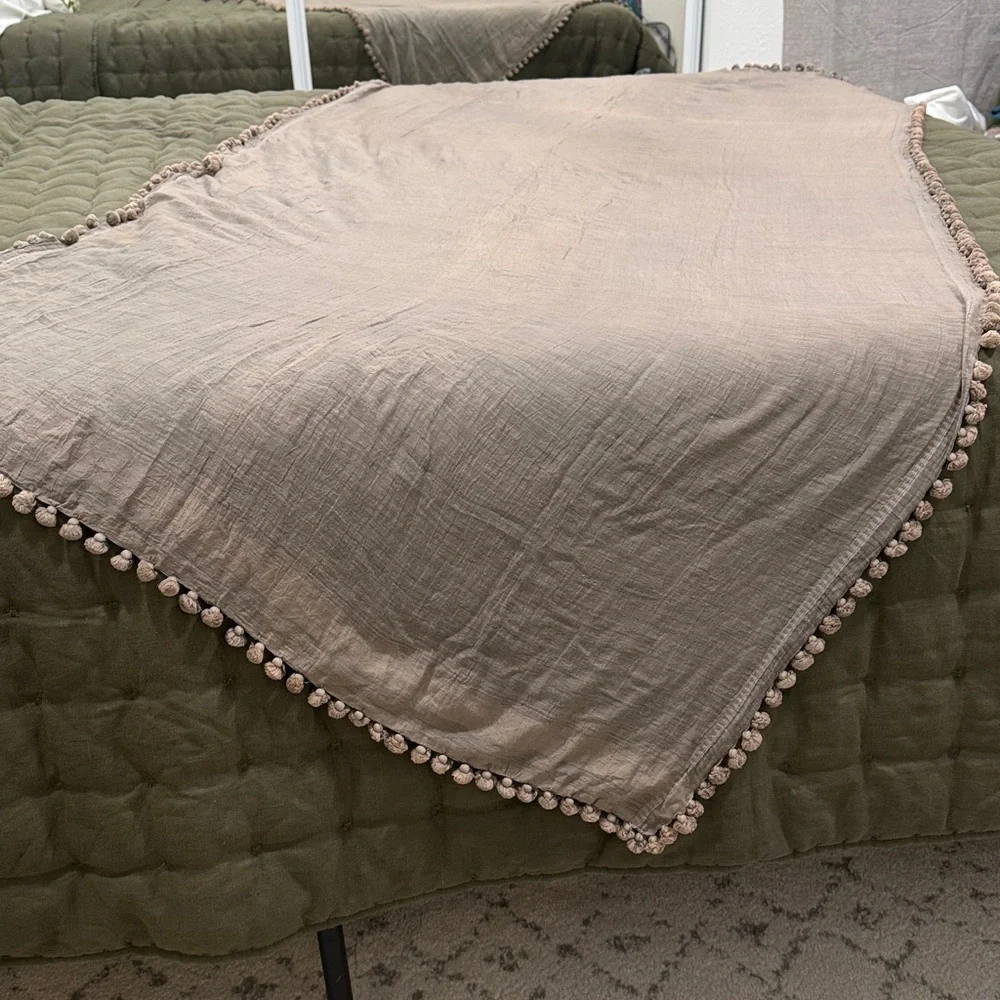 Matta Taupe Scarf with Pom Pom Trim - Picture 8 of 9